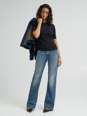 Women's Fitted Rib Knit Tee in Black