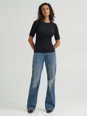 Women's Fitted Rib Knit Tee in Black