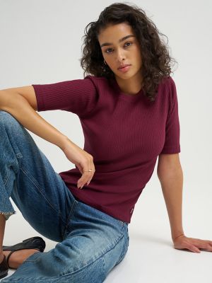 Women's Fitted Rib Knit Tee in Fig