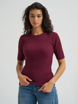 Women's Fitted Rib Knit Tee in Fig
