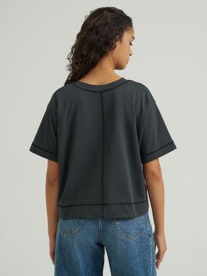 Women's Cropped Boxy Tee in Washed Black