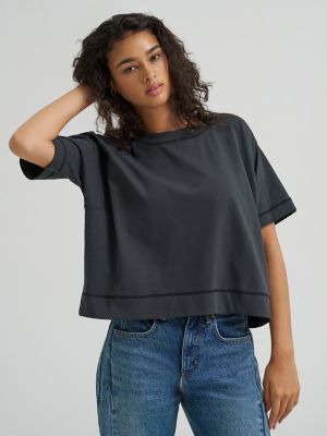 Women's Cropped Boxy Tee in Washed Black