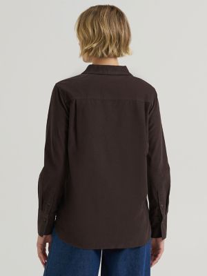 Women's Classic Button Down Corduroy Shirt in Chocolate Torte