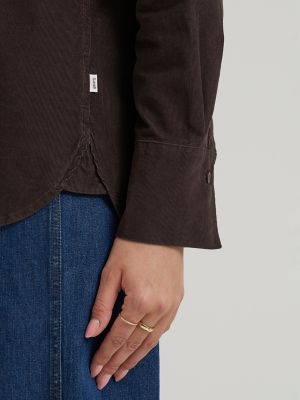 Women's Classic Button Down Corduroy Shirt in Chocolate Torte