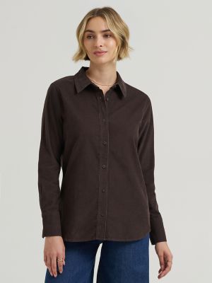 Women's Classic Button Down Corduroy Shirt in Chocolate Torte