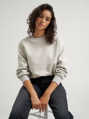 Women's Solid Crew Neck Sweatshirt in Grey Heather