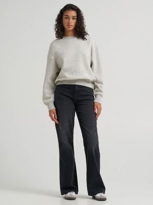 Women's Solid Crew Neck Sweatshirt in Grey Heather