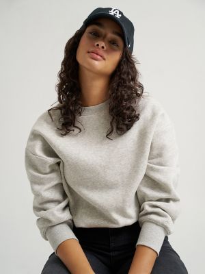 Women's Solid Crew Neck Sweatshirt in Grey Heather