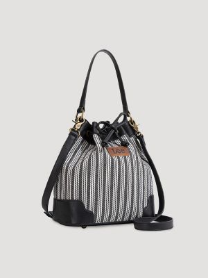 Women's Stripe Canvas Drawstring Bucket Bag