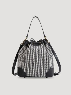 Women's Stripe Canvas Drawstring Bucket Bag