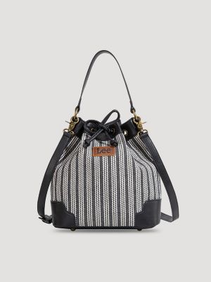 Women's Stripe Canvas Drawstring Bucket Bag