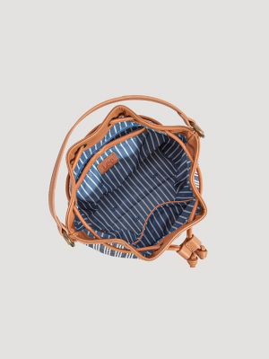 Women's Stripe Canvas Drawstring Bucket Bag in Denim Blue