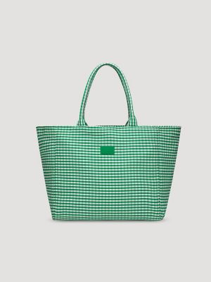 Womens Gingham Tote Bag:Green:One Size main view