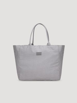Womens Gingham Tote Bag:Grey:One Size main view