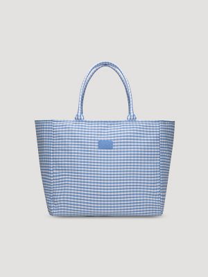 Womens Gingham Tote Bag:Light Blue:One Size main view