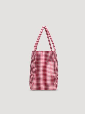 Womens Gingham Tote Bag:Red:One Size alternative view 2