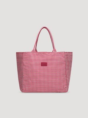 Womens Gingham Tote Bag:Red:One Size main view