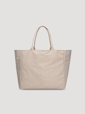 Womens Gingham Tote Bag:Tan:One Size alternative view