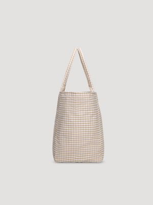 Womens Gingham Tote Bag:Tan:One Size alternative view 2