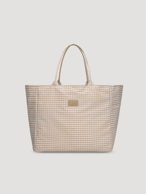 Womens Gingham Tote Bag:Tan:One Size main view