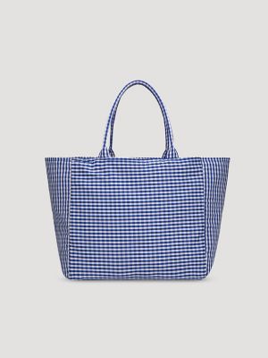 Womens Gingham Tote Bag:Navy:One Size alternative view