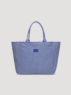 Womens Gingham Tote Bag:Navy:One Size main view