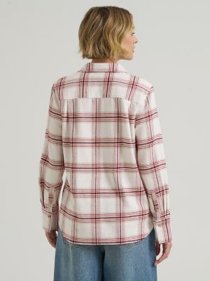 Women's Classic Button Down Shirt in Ecru Plaid