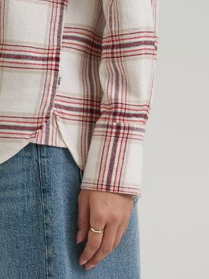 Women's Classic Button Down Shirt in Ecru Plaid