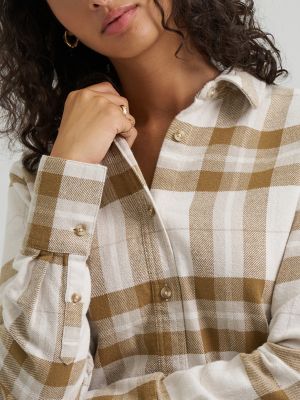Women's Classic Button Down Shirt in DK Khaki