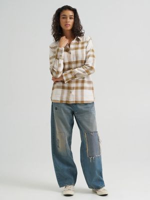 Women's Classic Button Down Shirt in DK Khaki