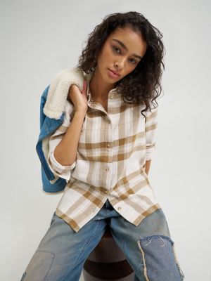 Women's Classic Button Down Shirt in DK Khaki
