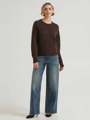 Women's Wool Blend Solid Sweater in Chocolate Torte