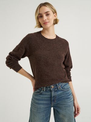Women's Wool Blend Solid Sweater in Chocolate Torte