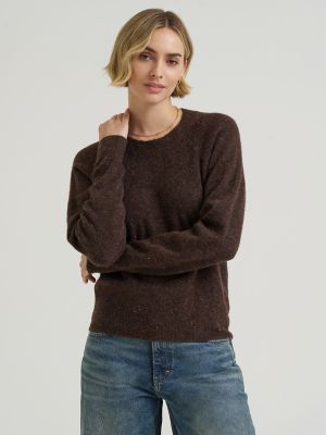 Women's Wool Blend Solid Sweater in Chocolate Torte