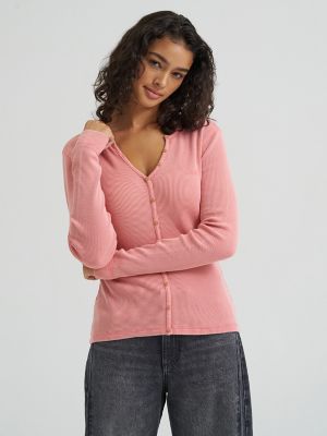 Women's Waffle Knit Henley Button Down Top