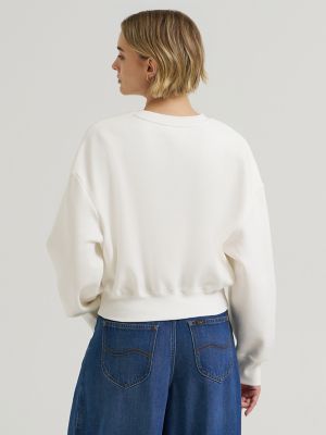 Women's Solid Crew Neck Sweatshirt in Ecru