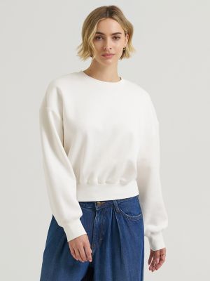 Women's Solid Crew Neck Sweatshirt in Ecru