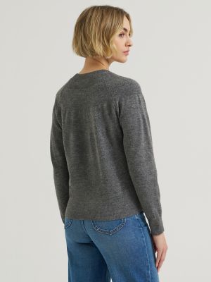 Women's Wool Blend Solid Sweater in Charcoal Heather