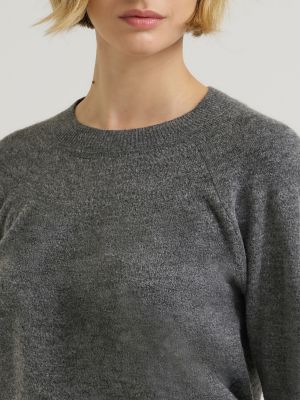 Women's Wool Blend Solid Sweater in Charcoal Heather