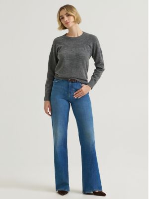 Women's Wool Blend Solid Sweater in Charcoal Heather