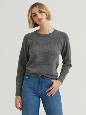 Women's Wool Blend Solid Sweater in Charcoal Heather