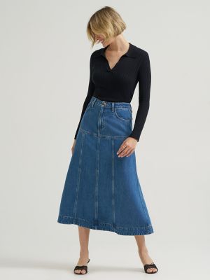Women's LQD Seamed Denim Midi Skirt