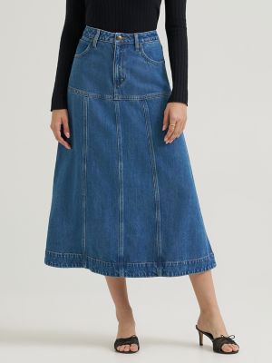 Women's LQD Seamed Denim Midi Skirt
