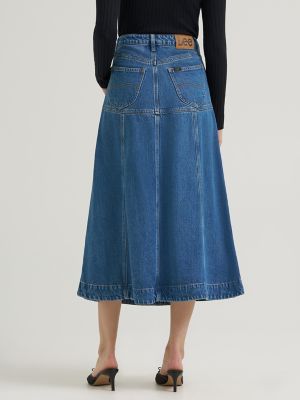 Women's LQD Seamed Denim Midi Skirt