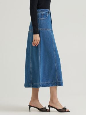 Women's LQD Seamed Denim Midi Skirt