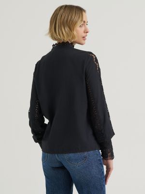 Women's Lace Button Down Blouse in Black