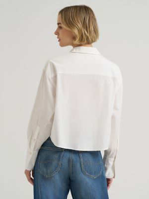 Women's Embroidered Button Down Shirt in Ecru