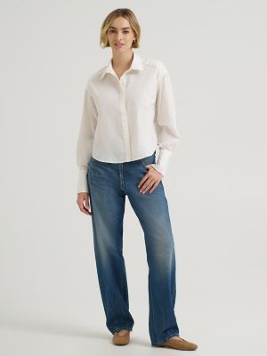 Women's Embroidered Button Down Shirt in Ecru