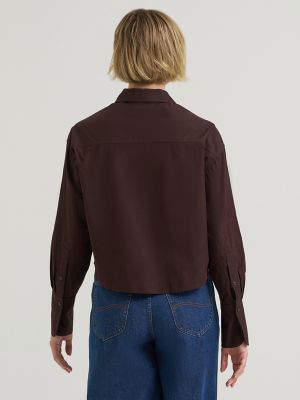 Women's Embroidered Button Down Shirt in Chocolate Torte