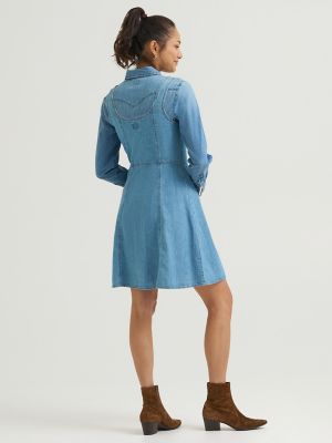 Women's Heritage Seamed Button Front Dress in Cloud Coverage